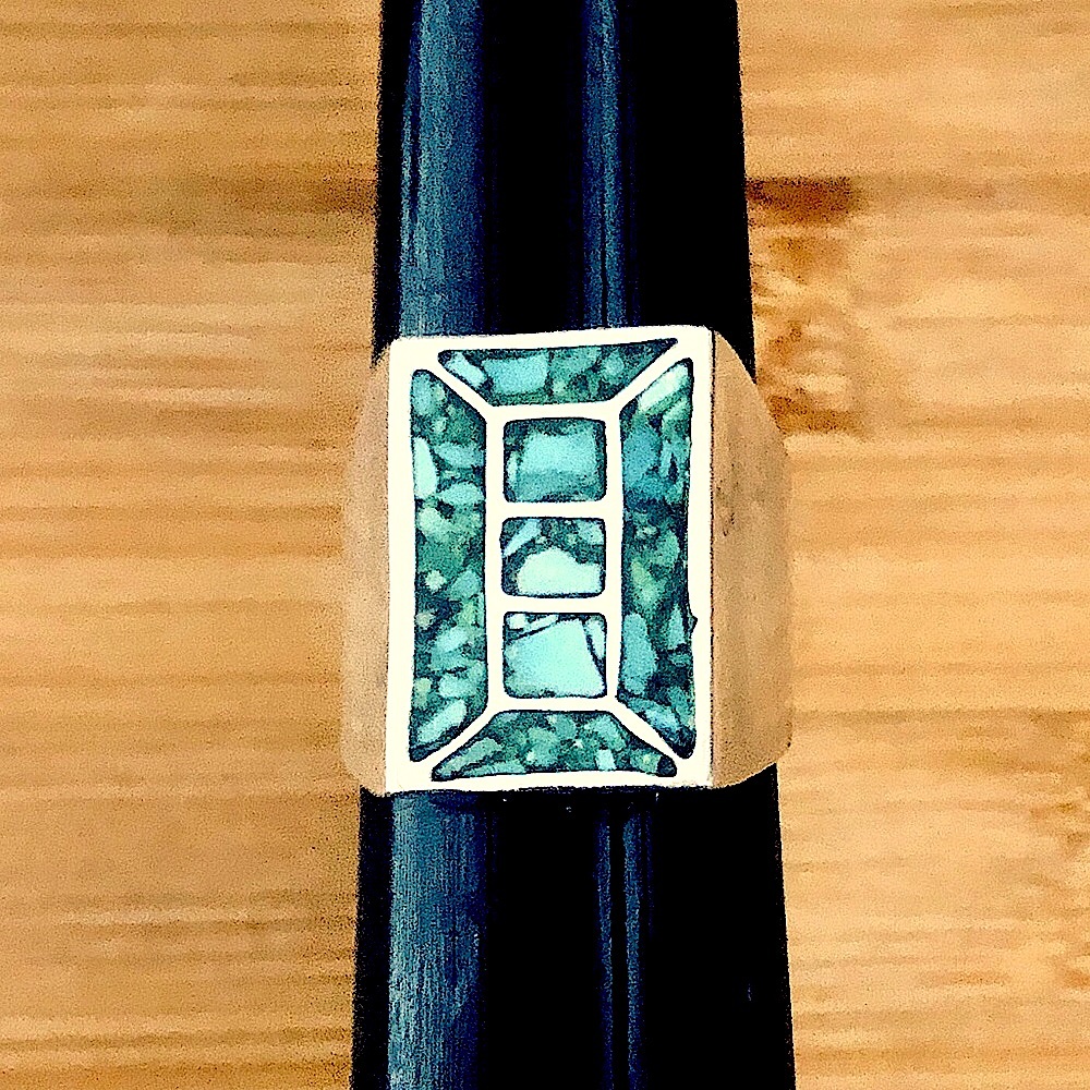 $87 Southwest Mosaic Turquoise Estate Ring Sterling Size 9 & 1/2 No Mark - Picture 4 of 9